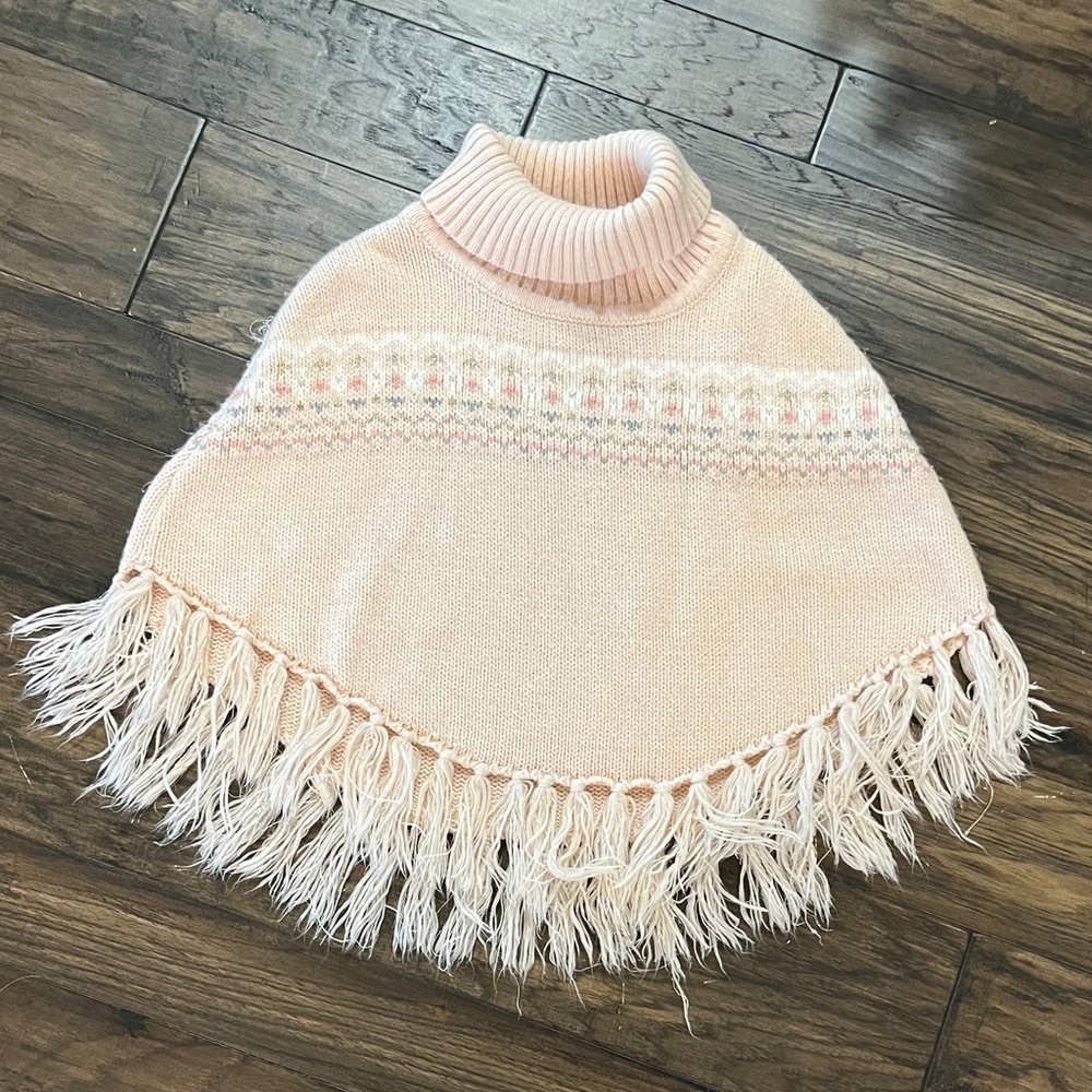 H&M Blush Fringed Poncho Sweater